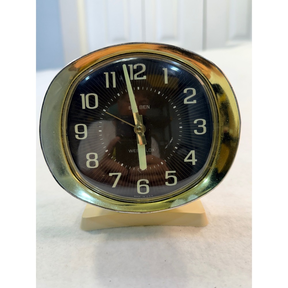Vintage Westclox Big Ben Alarm Clock Black Dial Gold Bezel MCM Wind Up USA Made